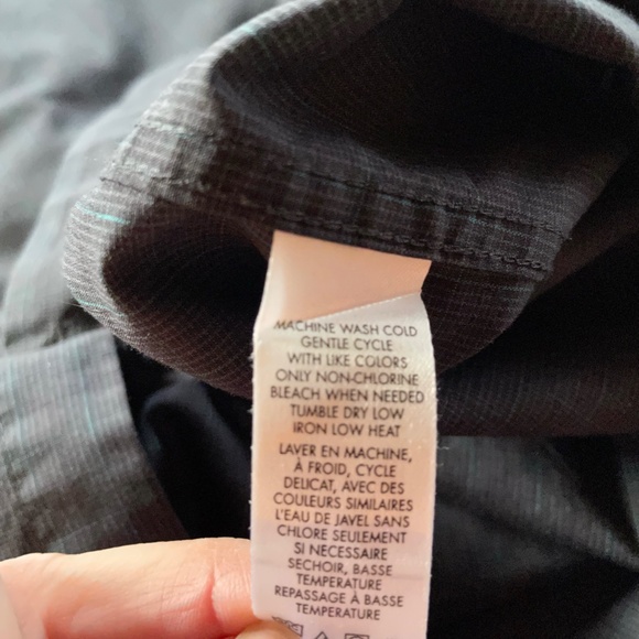 Calvin Klein - dark navy with black and light teal green plaid - button down - Picture 7 of 8